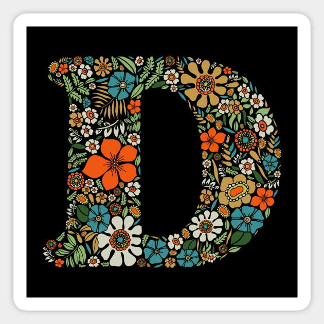 Hippie Floral Letter D Magnet by zeljkica